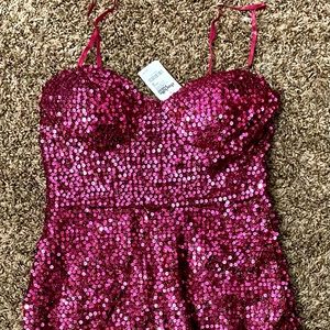 Red sequin body con dress
